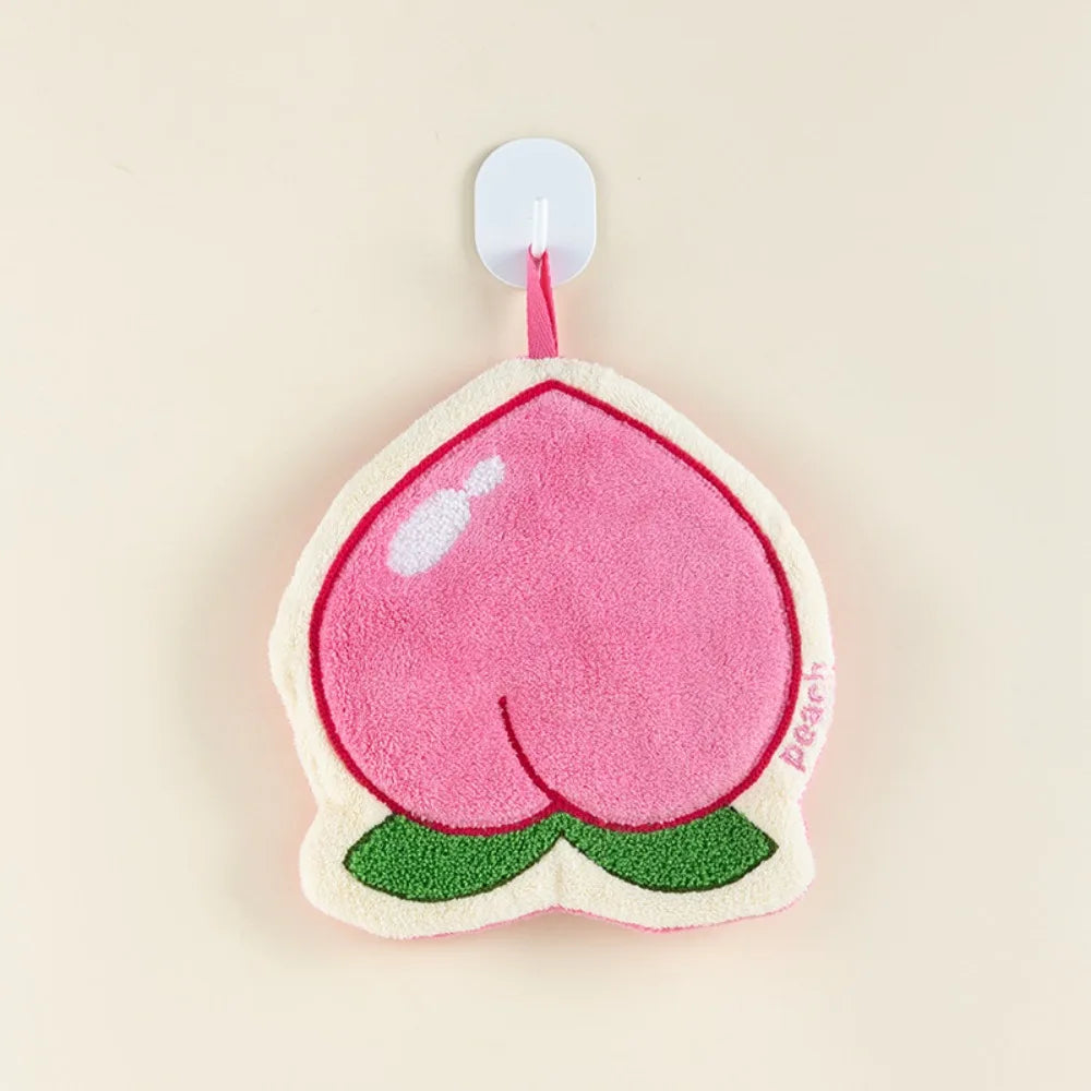 Cartoon Fruit Coral Fleece Hand Towel – Absorbent Hanging Kitchen Cloth