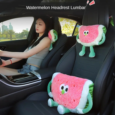 Watermelon Car Headrest & Lumbar Support Pillow – Cartoon Kawaii
