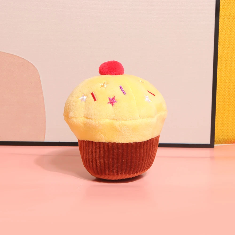 Cupcake Squeaky Dog Toy – Food-Themed Plush Pet Toy
