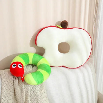 Apple & Worm Plushie Set – Unique Backrest and Neck Pillow plush toy – – – Image 1 | Plushie Produce