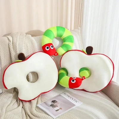 Apple & Worm Plushie Set – Unique Backrest and Neck Pillow plush toy – – – Image 3 | Plushie Produce