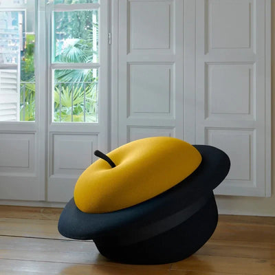 Black Hat & Apple Ottoman – Whimsical Home Decor plush toy – – Yellow – Image 1 | Plushie Produce