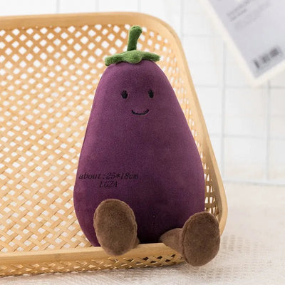 Cheerful Cartoon Fruit Plushies, 4 Varieties, 6-10" | 16-25 cm plush toy – – eggplant – Image 5 | Plushie Produce