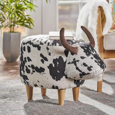 Cow Ottoman with Velvet Fabric in Two Colors plush toy – – White black – Image 1 | Plushie Produce