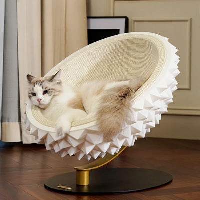 Durian Cat Bed and Scratcher, 3-in-1 Cat Product plush toy – – Frosted white – Image 7 | Plushie Produce