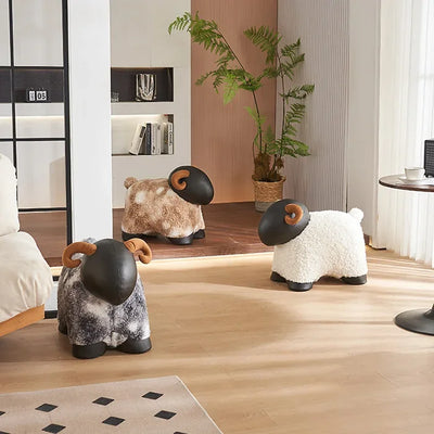 Fuzzy Sheep Footstool Ottoman, Three colors plush toy – – – Image 2 | Plushie Produce