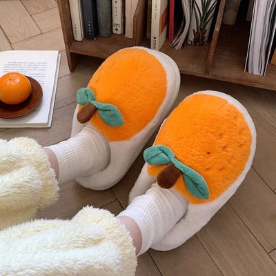 Plush Orange Fruit Slippers, US Men 4-6, Women 5.5-7.5 plush toy – – – Image 5 | Plushie Produce