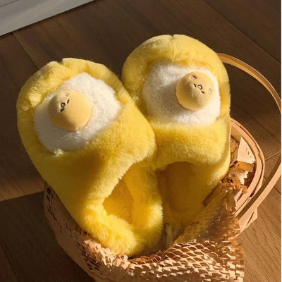 Plushie Egg Yolk Slippers, US Men 4-8.5/ Women 5.5-10 plush toy – – US Men's 4 / Women's 5.5/ EU 35.5 – Image 6 | Plushie Produce