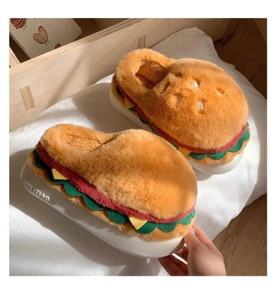 Plushie Hamburger Slippers, US Men 4-8.5/ Women 5.5-10 plush toy – – – Image 1 | Plushie Produce