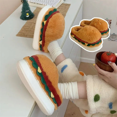Plushie Hamburger Slippers, US Men 4-8.5/ Women 5.5-10 plush toy – – – Image 6 | Plushie Produce