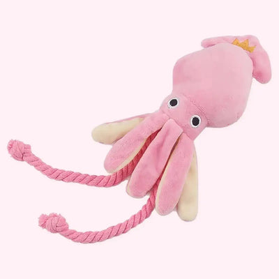 Plushie Pink Squid Squeaky Pet Toy, 13" | 34 cm plush toy – – – Image 1 | Plushie Produce