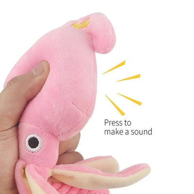 Plushie Pink Squid Squeaky Pet Toy, 13" | 34 cm plush toy – – – Image 2 | Plushie Produce