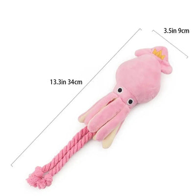 Plushie Pink Squid Squeaky Pet Toy, 13" | 34 cm plush toy – – – Image 3 | Plushie Produce