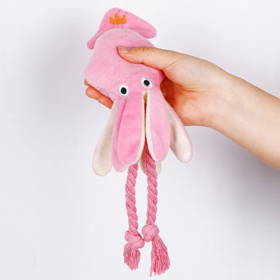 Plushie Pink Squid Squeaky Pet Toy, 13" | 34 cm plush toy – – – Image 8 | Plushie Produce