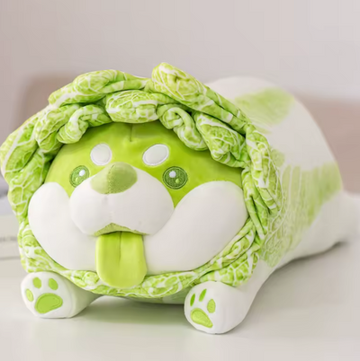 Plushie Sitting Shiba Inu as a Cabbage, Three Styles, 9-22" | 22-55 cm plush toy – – Lying – Image 6 | Plushie Produce