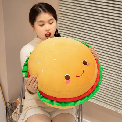 Smiling Hamburger Plushie Seat Cushion, 18" | 45 cm plush toy – – – Image 2 | Plushie Produce
