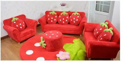 Strawberry Dream Children's Couch Set - Four Colors plush toy – – Red Strawberry Set - with ottoman with rug – Image 8 | Plushie Produce