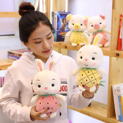 Stuffed Animal Pig & Rabbit in a Strawberry or Pineapple, 9-13"| 32-40 cm plush toy – – – Image 7 | Plushie Produce