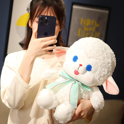 White Lamb Plushie with Bow, 8-16" |20-40 cm plush toy – – – Image 6 | Plushie Produce