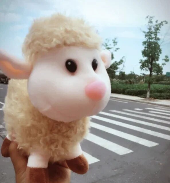 Fuzzy Sheep Plushie, Two Colors, 9" | 23 cm plush toy – – Brown – Image 3 | Plushie Produce