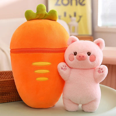 Giant Plushie Strawberry/Carrot Hiding a Pig/Rabbit, 1-2.6' | 30-80 cm plush toy – – Carrot Pig – Image 6 | Plushie Produce