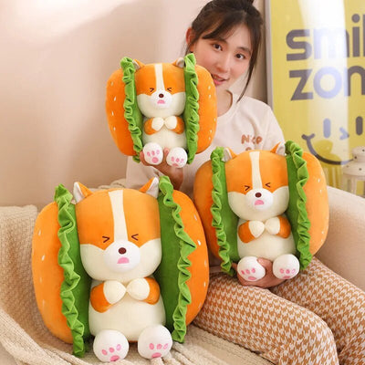 Kawaii Corgi/Rabbit as a Hamburger Plushie, 10-16" | 25-40 cm plush toy – – – Image 1 | Plushie Produce