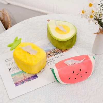 Plush Fruit Tissue Holder for Cars: Three Fruits plush toy – – – Image 1 | Plushie Produce