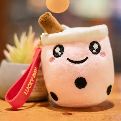 Plushie Bubble Tea Keychain, 12 Varieties, 4" | 10 cm plush toy – – pink open – Image 10 | Plushie Produce