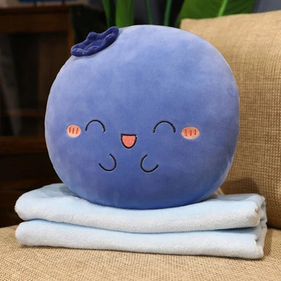Plushie Cartoon Fruit with Optional Blanket, 15" | 38 cm plush toy – – Blueberry w/Blanket – Image 11 | Plushie Produce