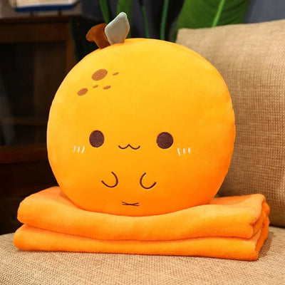 Plushie Cartoon Fruit with Optional Blanket, 15" | 38 cm plush toy – – Orange w/Blanket – Image 10 | Plushie Produce