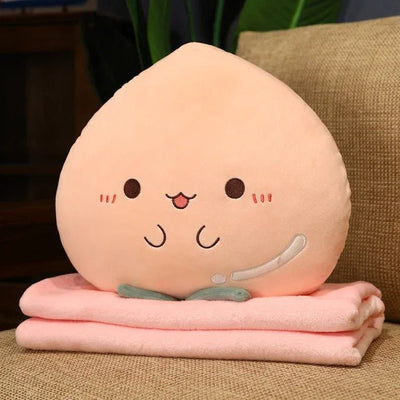 Plushie Cartoon Fruit with Optional Blanket, 15" | 38 cm plush toy – – Peach w/Blanket – Image 9 | Plushie Produce