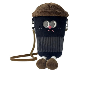 Plushie Coffee Cup Shoulder Bag, 8" | 20 cm plush toy – – Black – Image 5 | Plushie Produce