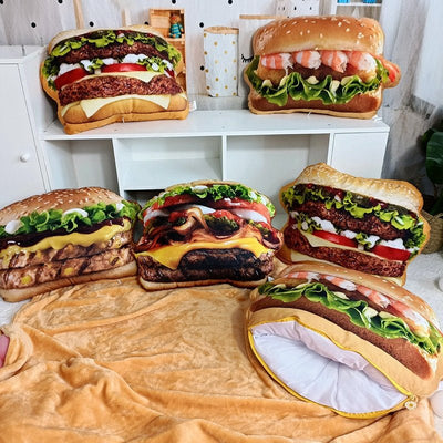 Realistic Hamburger Pillow Plushie with Blanket plush toy – – – Image 1 | Plushie Produce