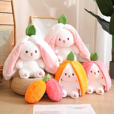 Reversible Rabbit Stuffed Animal in a Strawberry or Carrot, 7-14" | 18-35 cm plush toy – – – Image 11 | Plushie Produce