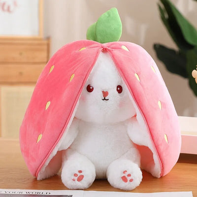 Reversible Rabbit Stuffed Animal in a Strawberry or Carrot, 7-14" | 18-35 cm plush toy – – – Image 5 | Plushie Produce